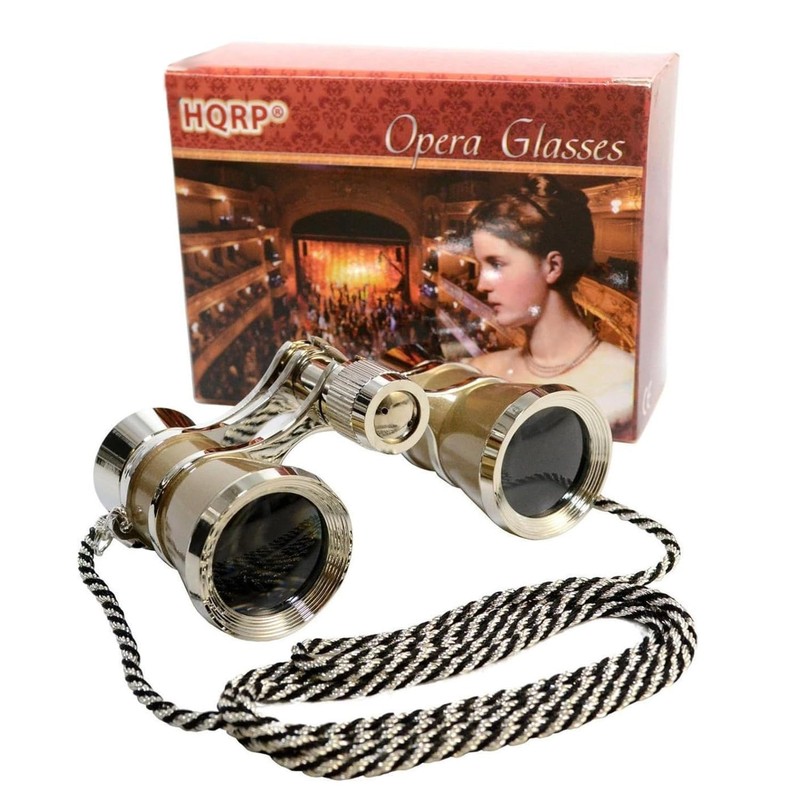 HQPR Opera Glasses 3x25 with Chord Gold with Silver Edges