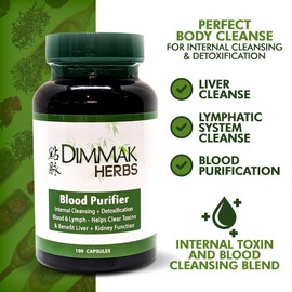 Dimmak Herbs Certified Organic Blood Purifier for Internal Cleansing & Detoxification + Benefits Liver and Kidney Function | Lab Tested Herbal Supplement 100 Capsules