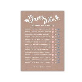30-Pack Rustic Kraft Baby Shower Game Cards - "Guess Who: Mommy or Daddy", Baby Shower Ideas - Premium Cardstock, Made in USA, 5"x7"