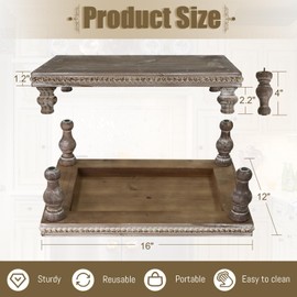 MAONAME Wood Display Risers Decorative tray, Farmhouse Pedestal Stand for Display Home Decor, Vintage Brown Beaded Wooden Tray for Kitchen Counter, Short and Tall Footed