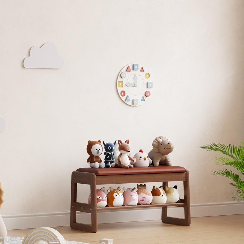 Shoe Rack Bench with Leather Cushion,2 Tiers Shoe Bench with