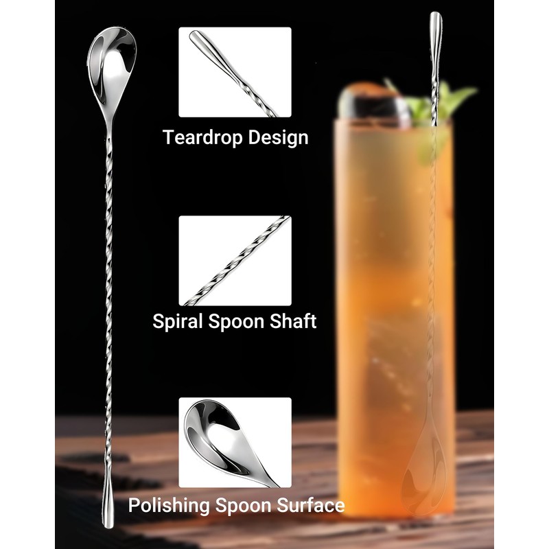Goldelith Bar Spoon Set 10 Inch Stainless Steel Cocktail Mixing