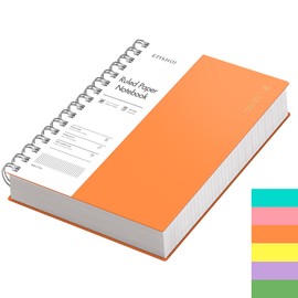 EMSHOI A5 Notebook Lined 300 Pages/150 Sheets, Wirebound Spiral Notepad, 100gsm Thick Paper, Waterproof Hardcover, Writing Journal for Women Men Work Office School, 14.5 x 21cm, Orange