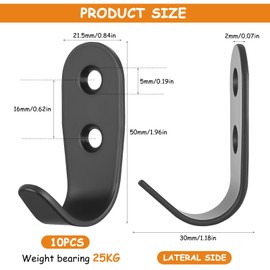 BATENGKEJI 10 Stück Kleiderhaken Garderobenhaken Schwarz, Klein Metall Wandhaken zum Schrauben für Badezimmer Küche Büro Schlafzimmer Wohnzimmer Mäntel Handtuch Jackenhaken Schlüsselhaken(Klein)