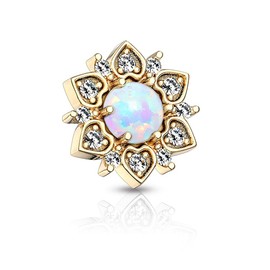 Pierced Owl 14GA Stainless Steel CZ Crystal Flower with Synthetic Opal Center Internally Threaded Dermal Anchor Top (Gold Tone/White)