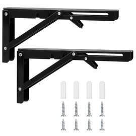 Folding Console, Heavy Duty Hinges Foldable, Angle Shelf Brackets, Iron Folding Angle 90 Degrees, Angle Folding Shelf Angle for Home, Kitchen, Office, Table, Wall - Black (10 Inches)