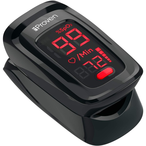 iProven - Oxygen Saturation Monitor, Fingertip Pulse Oximeter, Monitor Your Heart Rate and O2 Level, Clinically Accurate (Black-Red)