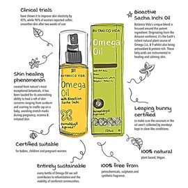 Botanico Vida Omega Oil. The 100% Natural Body Oil for Stretch Marks, Scars, Dry Skin. Clinically Proven Skincare, 125ml