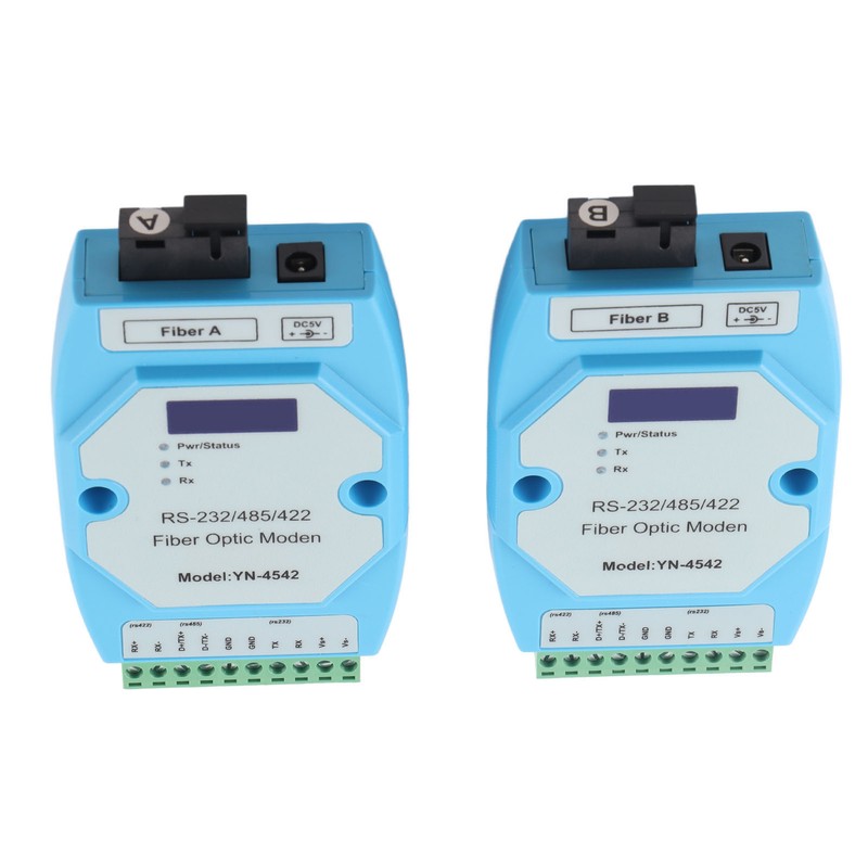 2Pcs RS485/422/232 Fiber Optic Converter Bidirectional Transimitter Receiver Modem Transmission