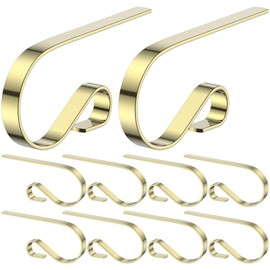 10Packs Christmas Stocking Holders Stainless Steel Stockings Hangers Non-Slip Mantel Stocking Hooks Christmas Stocking Clips for Door Fireplace Christmas Party Decoration(Golden)