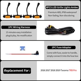 AUXLIGHT Car Accessories, 4PCS LED Front Grille Raptor Lights with Fuse & Wiring Harness, Compatible with 2016 2017 2018 2019 Toyotaa Tacoma TRD Pro (Amber)