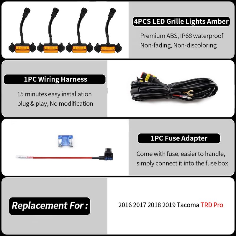 AUXLIGHT Car Accessories, 4PCS LED Front Grille Raptor Lights with