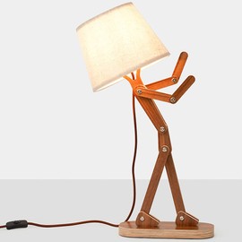HROOME Novelty Table Lamp for Kids Bedside Bedroom Reading - Cool Wood Creative Swing Arm Design Chic Desk Light for Boys Girls Room Dorm Farmhouse - Bulb Included (Walnut)