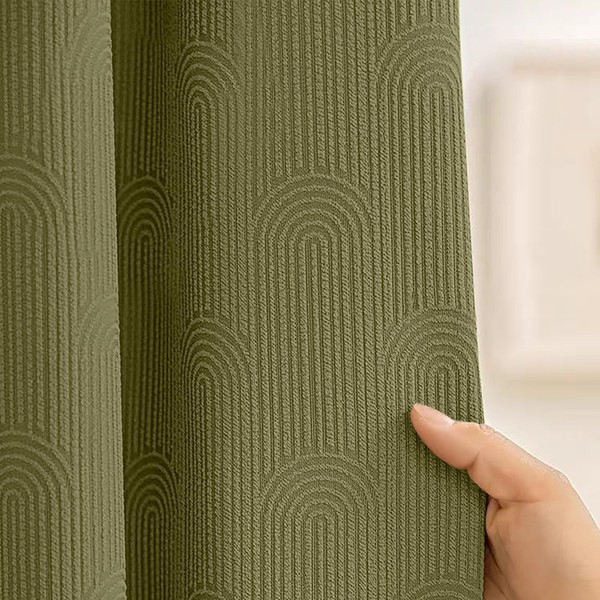 Awellife Boho Shower Curtains for Bathroom Linen Fabric Matcha Green