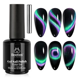 Beetles Cat Eye Gel Nail Polish - 15ML 9D Chameleon Cat Eye Green Purple Double Magic Colors Gel Polish with Magnet Soak Off UV Velvet Gel Galaxy Drift Collection Nail Art Design Gift for Women