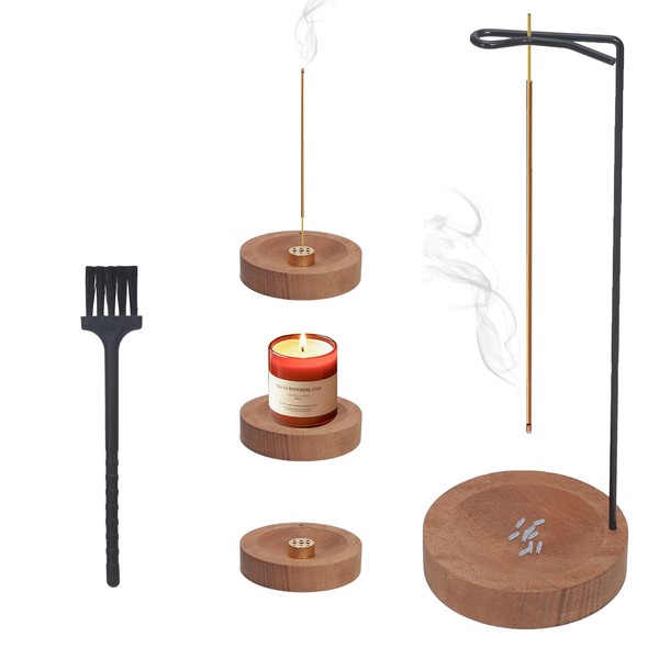 3-in-1 Inverted Incense Stick Holder, Wood Base Incense Holder, Modern