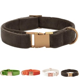 Velvet Dog Collar for Small Medium Dog, Durable Soft Velvet, White Green Orange Brown for Girl Boy, Adjustable Metal Buckle Puppy Collar Suitable for Running, Playing and Weddings. (Brown, M)