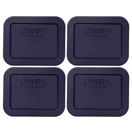Pyrex 7213-PC 1.9 Cup Dark Blue Rectangle Plastic Food Storage Lid, Made in USA - 4 Pack