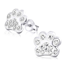 Laimons Children's Stud Earrings with Paw Design, Shiny White, Glitter, 925 Sterling Silver, Sterling Silver, White