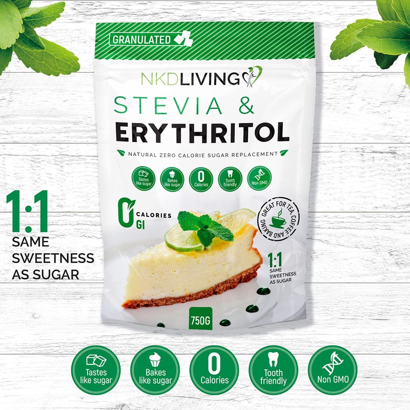NKD Living Stevia & Erythritol (1:1) Same Sweetness as Sugar,