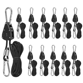 6 Pairs 1/8" Heavy Duty Ratchet Hangers, Adjustable Rope Hangers, Grow Light Rope Hangers for Grow Plant Fan Filter Light Room Equipment, 150 LB Capacity per Pair