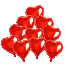 BinaryABC Foil Balloons,Love Heart Shape Helium Valentines Wedding Birthday Party Decorations,Approx,45cm,10 Pieces(Red)