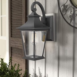 Emliviar Outdoor Wall Lantern, 1-Light Exterior Wall Mount Light with Clear Glass in Black Finish, 18" Height, 500181