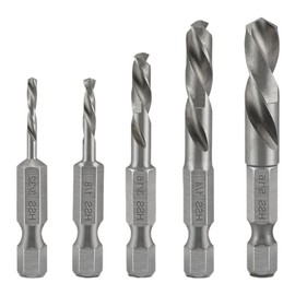 5Pcs 1/4" Quick Change Hex Shank Metal Stubby Drill Bits, HSS M2 Short Drill Bit Set for Right-Angle Drill Attachment, 3/32, 1/8, 3/16, 1/4, 5/16 Inch for Woodworking