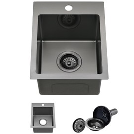 ZDHHT 13 x 15 x 8 Inch Black Drop-In Bar & Kitchen Sink, Stainless Steel, Topmount, Contemporary Style