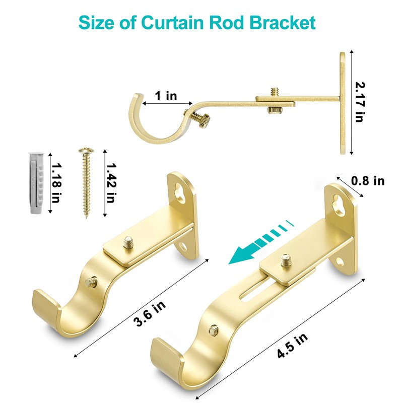 AMZSEVEN Adjustable Curtain Rod Brackets, Metal Window Drapery Rod Hanger
