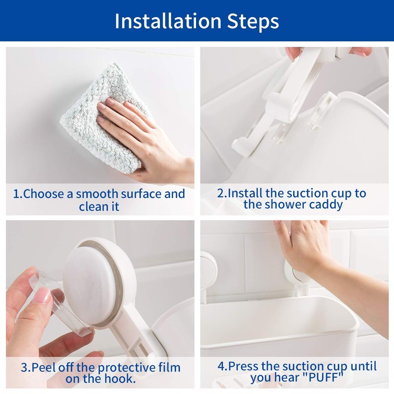 SWAMTIK Shower Caddy Suction Cup Sets, Shower Shelf No Drilling