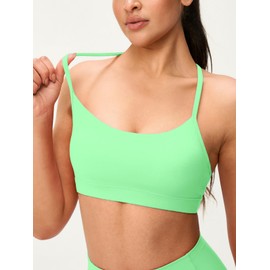 Omwilddo Womens Y Back Padded Sports Bra Strappy U Neck Butter Soft Low Impact Workout Bras Yoga Pilates Walking Apple Green L