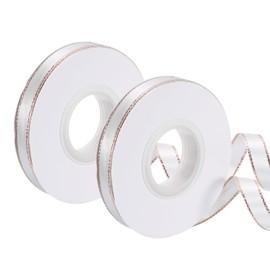 QUARKZMAN Pack of 2 Satin Ribbon with Gold Edge, 3/8 Inch x 50 Yards Double Sided Polyester Satin Ribbon for Gift Wrapping, Bouquet, Crafts, Bow Making, Grey
