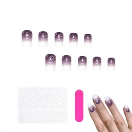 Auriselle Press on Nails Kurz 24 Stück Französisch Falsche Kurz Quadratisch Nägel Künstliche Nägel Lila und Weiß Farbverlauf on Glitzer Soft Gel Nägel, Perfekt für Maniküre zu Hause