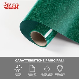 Siser Glitter Emerald, 30 cm x 0.5 m, Heat Transferable Vinyl Glitter for Customising Fabrics, Clothing and Accessories, Craft Items, Easy to Cut