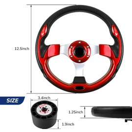 QYMOPAY 12.5 Inch Boat Steering Wheel With 3/4" Axle Marine Adapter, Anti-Slip for Boats, Yachts, Pontoon Boats, Red