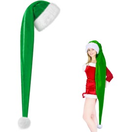 Extra Long Santa Claus Hat for Adults,150cm Green Large Christmas Hat Xmas Caps,Velvet Christmas Hat Santa Claus Costume Father Christmas Fancy Dress Accessory Props for Christmas Party Funny Gift