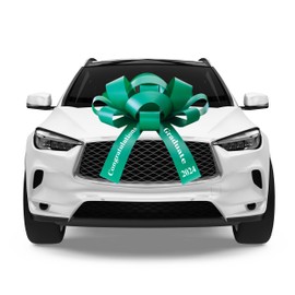 Giant 30" JumBow Magnetic Car Bow - Grad Year 2024, Weather Resistant Vinyl, No Assembly, Indoor/Outdoor Use (Green Bow White Font)