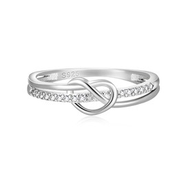 EVER FAITH Dainty Love Heart Rings for Mother's Day, 925 Sterling Silver Cubic Zirconia Knot Band Ring for Women Mom Wedding Ring for Bride Size 7, Sterling Silver Cubic Zirconia