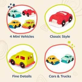 B. toys – Toy Cars – 4 Vehicles – Car, Taxi, 4x4, Roadster – Pretend Play Toys for Toddlers, Kids – 12+ Months – Happy Cruisers – Vehicles