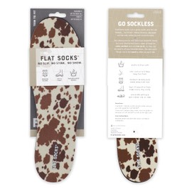 FLAT SOCKS No Show Socks, Sockless Liner, No Slipping, No Stinking, Washable Barefoot Shoe Insert, Animal, Cow Print, Large