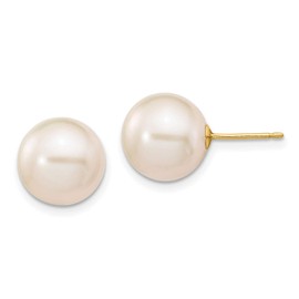 14k Yellow Gold 10-11mm White Freshwater Cultured Pearl Stud Earrings 10x10 mm