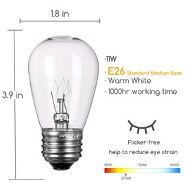Pack of 26pcs S14 Light Bulbs for String Lights -11 Watt E26 Medium Candelabra Screw Base S14 Warm Replacement Clear Glass Bulbs for Commercial Grade Outdoor Patio Garden Vintage String Lights