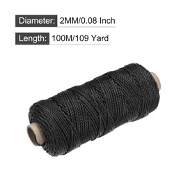 sourcing map Twisted Mason Line Nylon Twine String Cord Black 100M/109 Yard 2MM Dia for Netting, Landscaping, Home Improvement, DIY Projects, Crafting, Masonry, Gardening