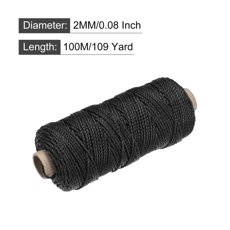 sourcing map Twisted Mason Line Nylon Twine String Cord Black