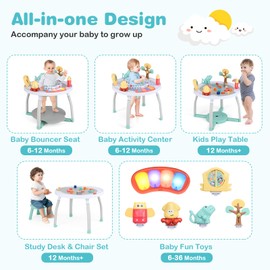 BABY JOY BABY JOY 5 in 1 Baby Activity Center, Baby Jumpers and Bouncers with Removable Toys, Lights & Music, 3 Adjustable Heights, Interactive Play Center for Toddlers Boys Girls 6-36 Months (White)