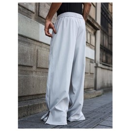 BEAUDRM Men's Y2k Graphic Baggy Sweatpants Drawstring Waist Straight Leg Track Pants with Pockets Streetwear Light Grey X-Large