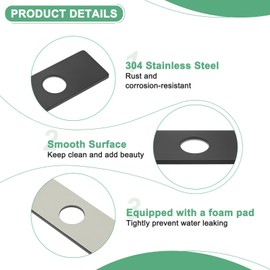 M METERXITY Faucet Deck Plate, 6 Inch Square Hole Cover Deck Plate for Bathroom/Kitchen Sink, 304 Stainless Steel Escutcheon Faucet Plate [Black]
