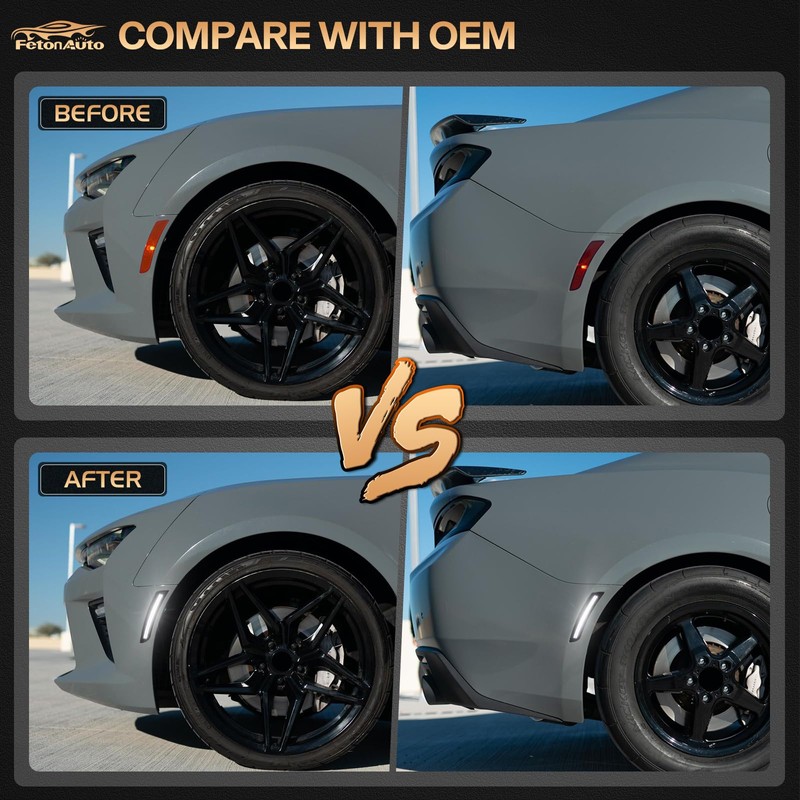 FetonAuto Dynamic White LED Side Marker Lights for Chevy Camaro