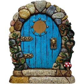 Rosojodg Blue Miniature Fairy Door Wooden Elf Garden Doors Miniature Tree Door Garden Statues for Garden Yard Lawn Figurines Outdoor Décor Garden Sculptures and Statues